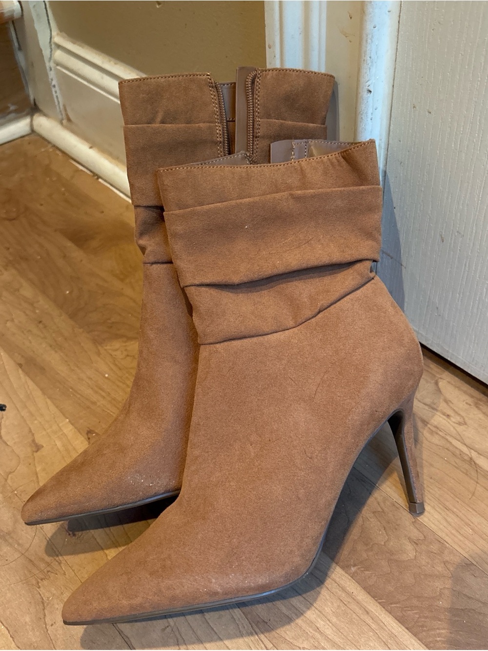 Marc Fisher Tan Suede Pointed-Toe Stiletto Ankle Boots